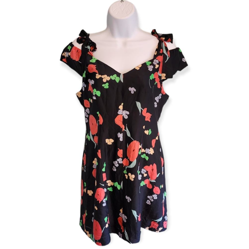 Alice McCall Black  Off The Shoulder Floral Mini Dress with Bows Size 6 - NWT